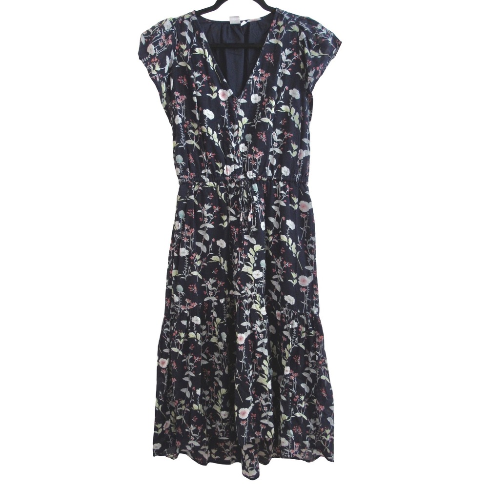 GAP Maxi Dress Women's XS Navy Blue Floral Flutter Sleeve Drawstring Waist‎